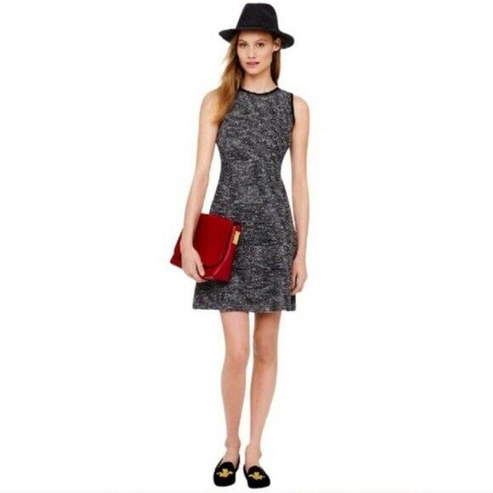 J Crew Size 2 Tweed Flare Dress Black Wool Blend Sleeveless A-Line Zip Closure